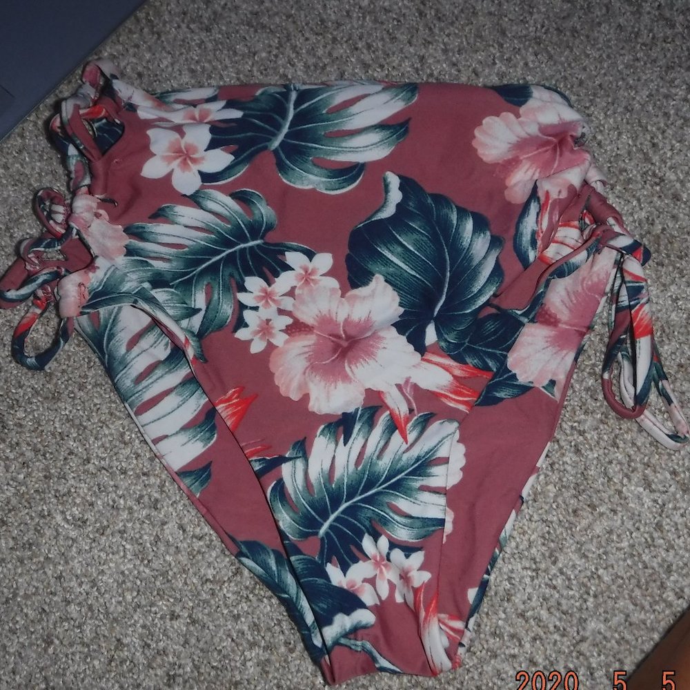 Tori praver high waisted tropical bikini bottom